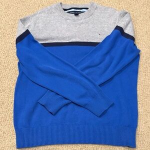 Tommy Hilfiger Men's Blue and Gray Crewneck Sweater Size L (16/18)